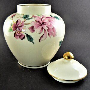 Collectable Lenox Barrington Collection Pink Flowers Vase with Lid 6" Tall